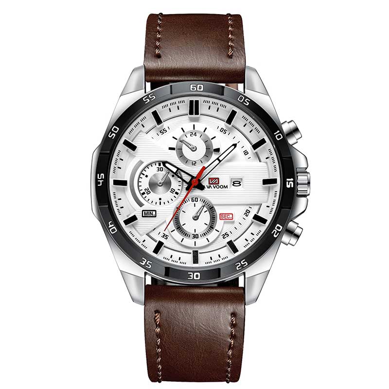 Men Watch Top Brand Luxury Waterproof Sport Quartz Clock Military Leather Bronze S Silver-3, China