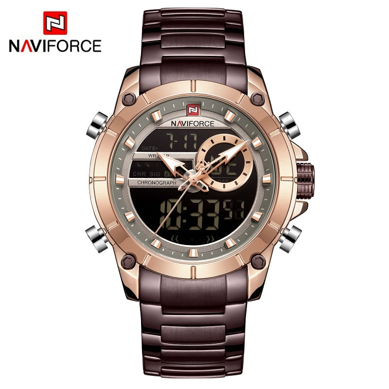 Casual Quartz Watch Men Stainless Steel Men Army Military Led Clock Male Waterproof Watches Coffee