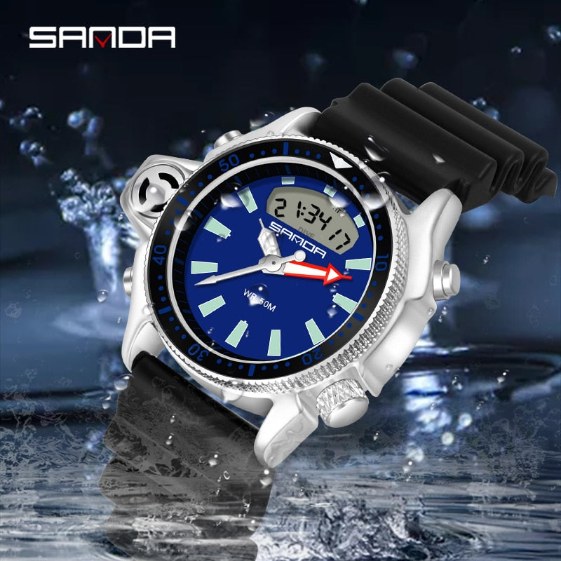 Sport Men Quartz Digital Watch Creative Diving Watches Men Waterproof Alarm Watch Dual Display Clock Relogio Masculino