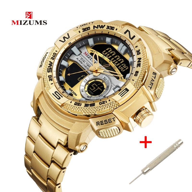 30m Waterproof Mens Sports Watches Luxury Brand Quartz Watch Men Gold Steel Digital Male Clock Cool Military Relogio Masculino