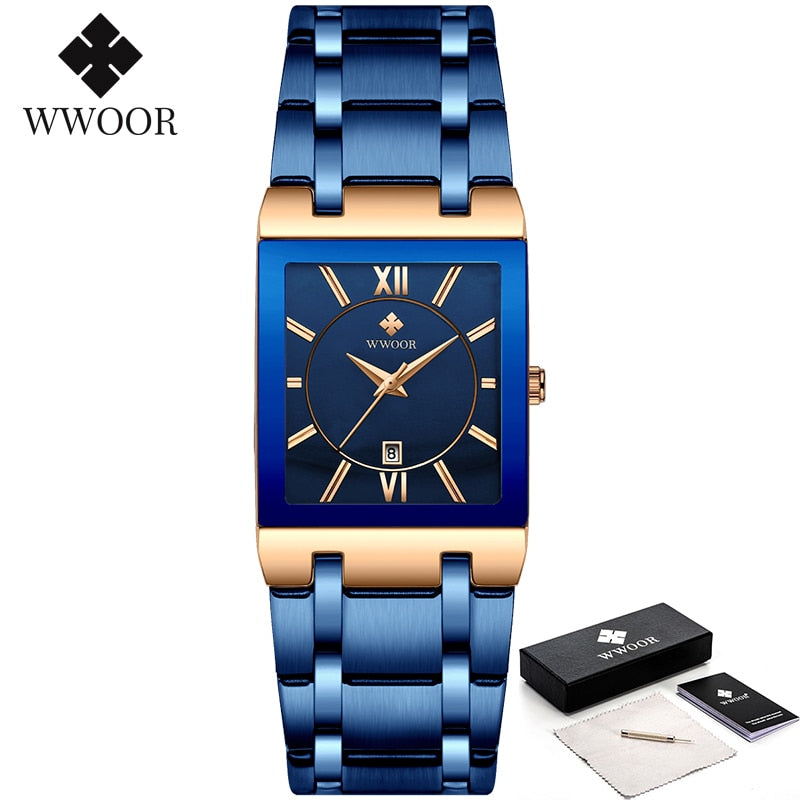 Relogio Masculino WWOOR Gold Watch Men Square Mens Watches Top Brand Luxury Golden Quartz Stainless Steel Waterproof Wrist Watch