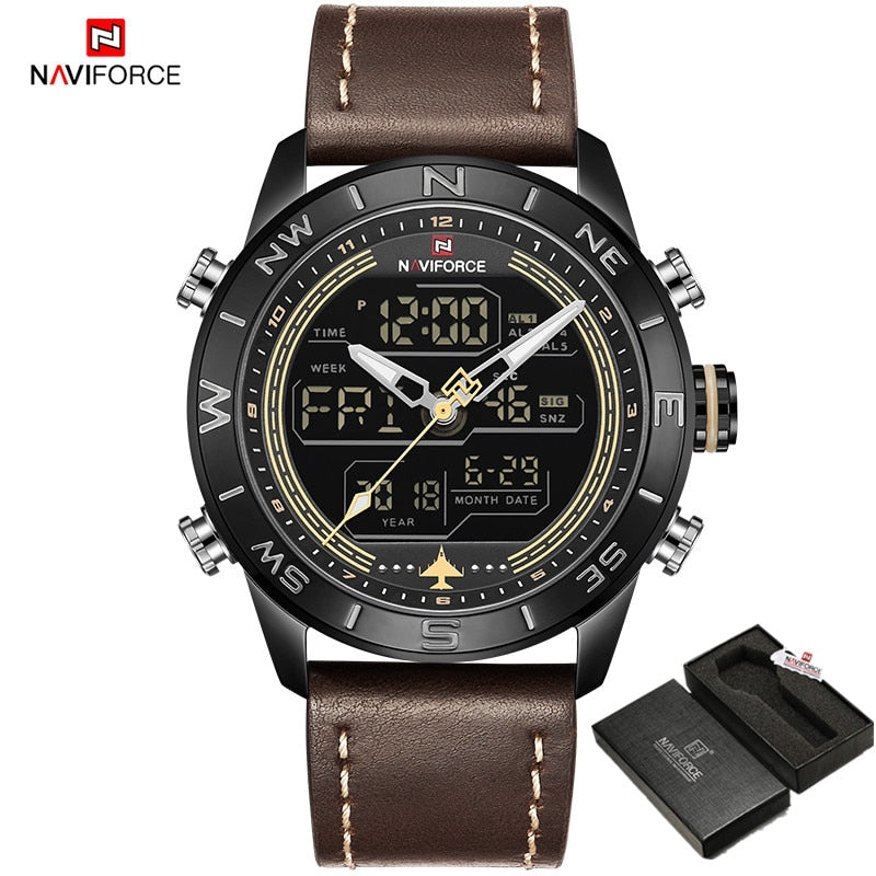 Luxury Brand Men NAVIFORCE 9144 Army Military Watch Digital Leather Sport waterproof Watches Quartz Men Clock Relogio Masculino