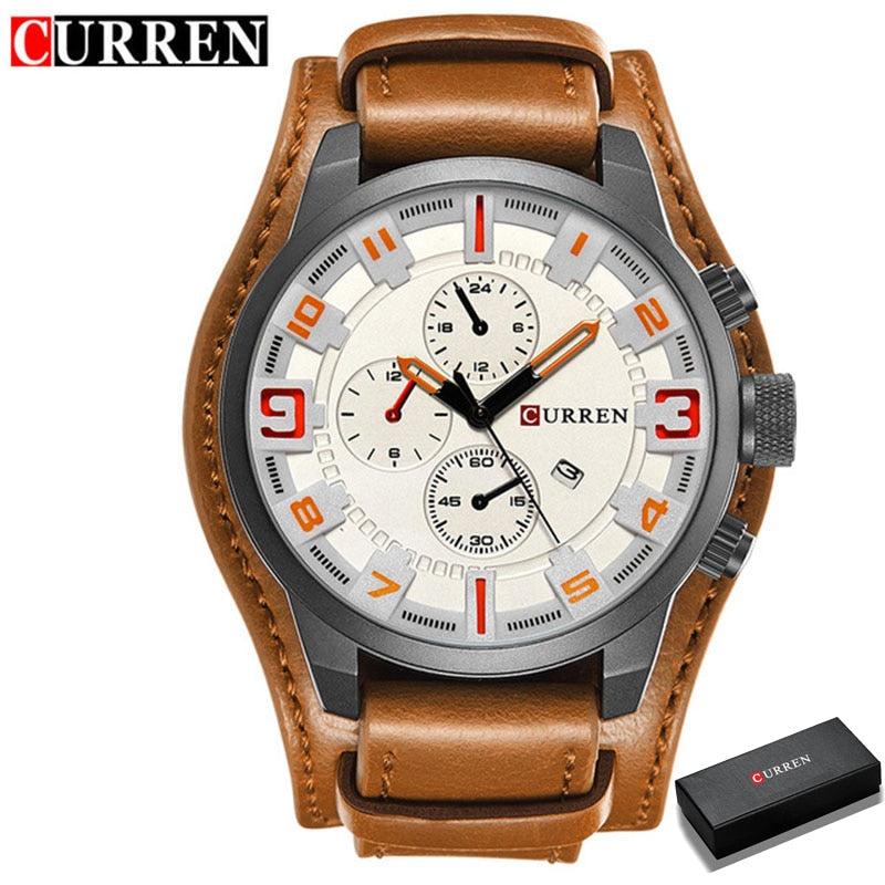 New Men Watches Top Brand Luxury Casual Business Quartz Watch Date Waterproof Wristwatch Hodinky Relogio Masculino white brown box