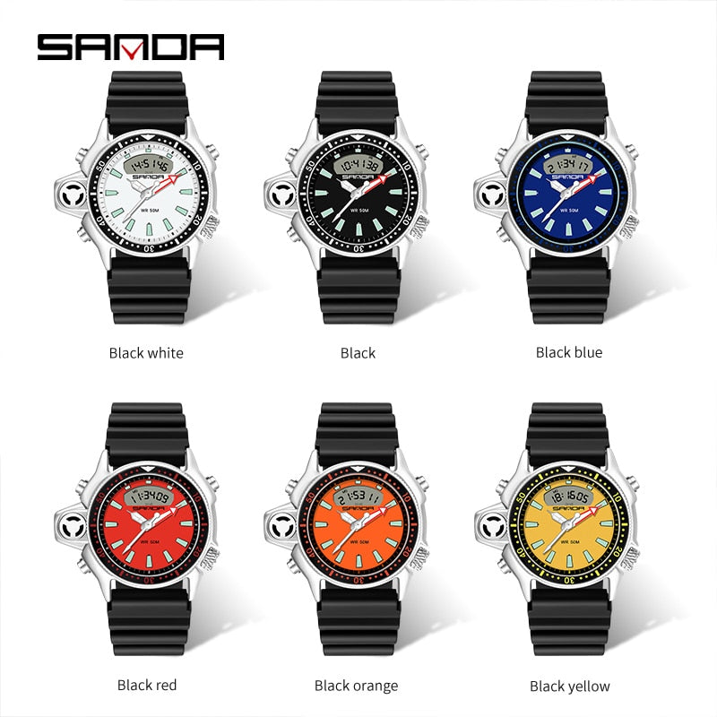 Sport Men Quartz Digital Watch Creative Diving Watches Men Waterproof Alarm Watch Dual Display Clock Relogio Masculino