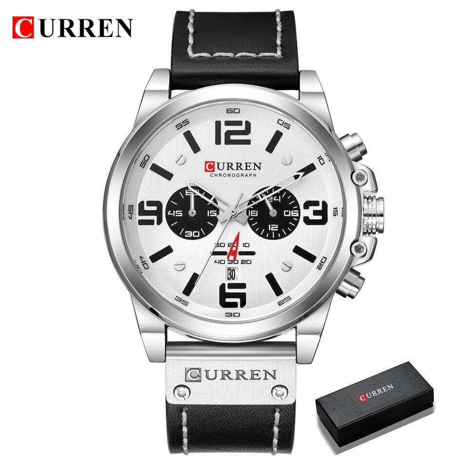 Watch For Men Top Brand Luxury CURREN Fashion Leather Quartz Men Watches Date Business Sport Male Wristwatch Clock Montre Homme White