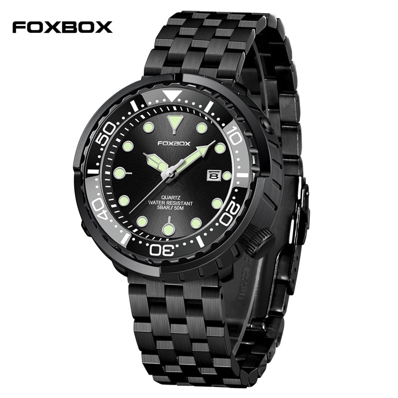 Men Watch 50M Waterproof Luminous Sport Wristwatches Rotating Bezel Quartz Watches with Auto Date Relogio Masculino Steel Full Black, China