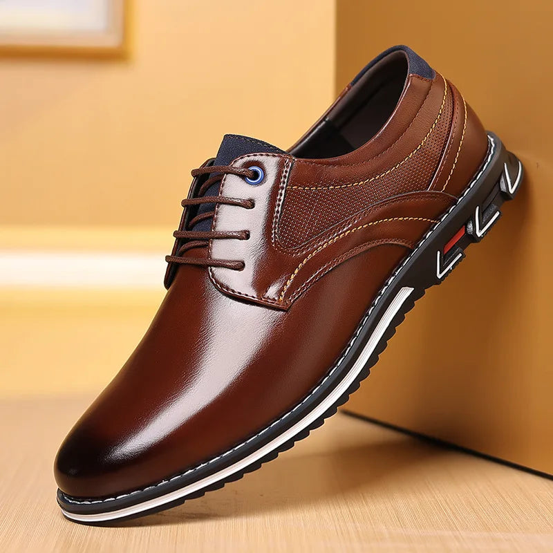 Elastic Band Shoes for Men Brand Casual Shoes Men Leather Shoes Soft Flat Business Men Footwear Elastic Shoe Mouth Sneakers