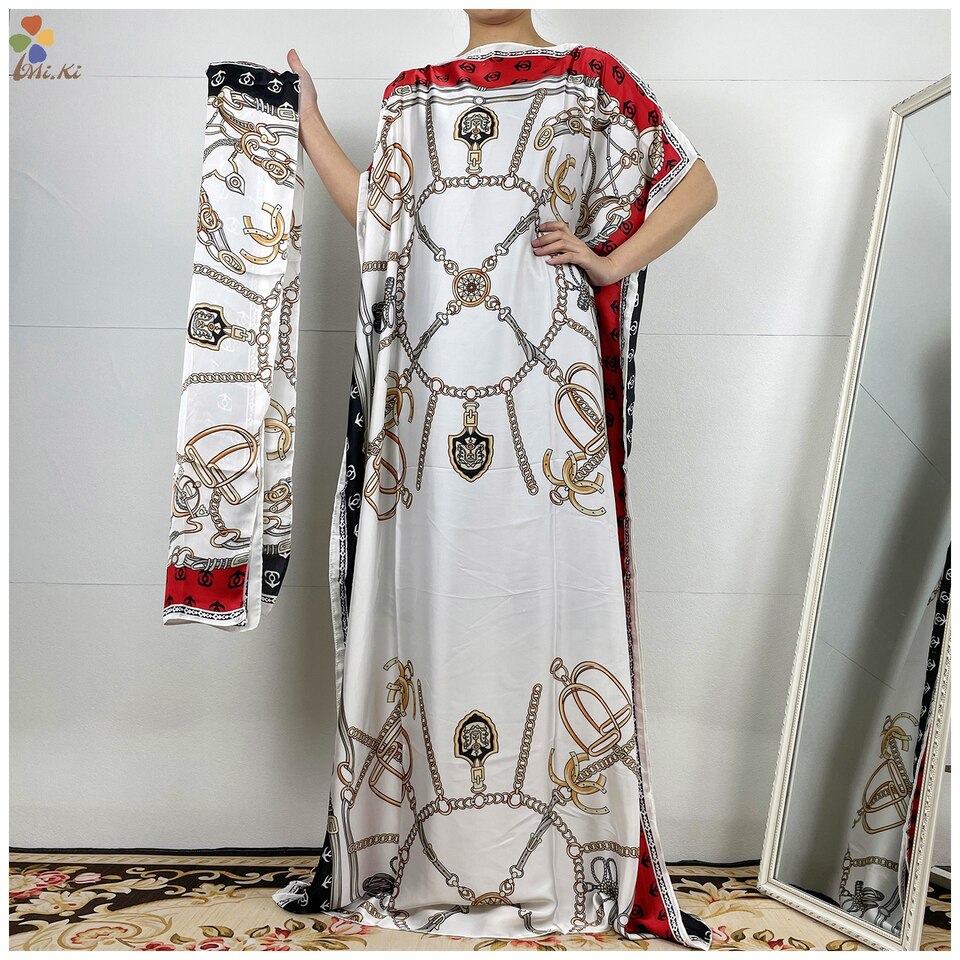 New Fashion Classic African Clothing Dashiki Robe Silk Fabric Women 2 Piece Printed Loose Dress MS222 MS222-3, One Size, China