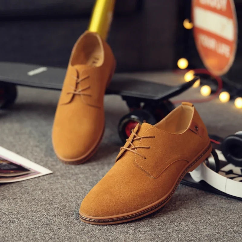 Suede Leather Men Shoes Oxford Casual  Classic Sneakers Comfortable Footwear Dress  Large Size Flats