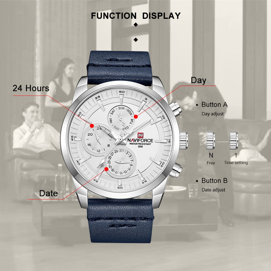 Men Watches Waterproof 24 hour Date Quartz Watch Man Fashion Leather Sport Wrist Watch Men Clock