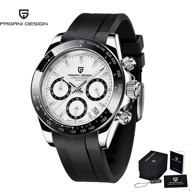 40mm New PAGANI DESIGN Men Quartz Watches Sapphire Luxury Chronograph Stainless Steel Waterproof Men Watch rubber white, China