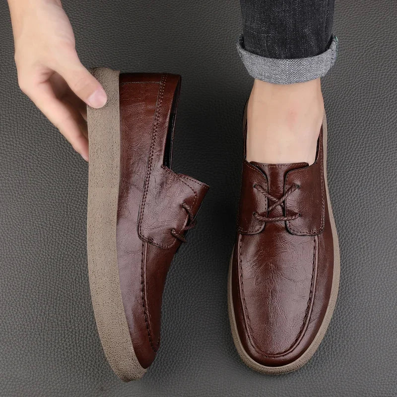 New Lace Up Leather Shoes Men Loafers Soft Comfortable Mens Business Shoes Flat Casual Footwear Men Warm Brand Oxford Shoes