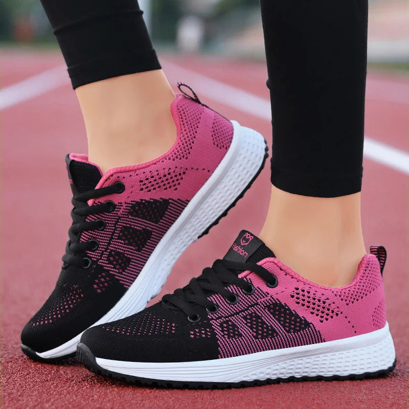 Women Casual Shoes Breathable Walking Mesh Lace Up Flat Shoes Sneakers Women Tenis Feminino Pink Black White