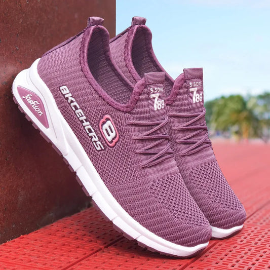 Women Casual Shoes Breathable Walking Mesh Flat Shoes Sneakers Women Gym Vulcanized Shoes Purple Female Footwear