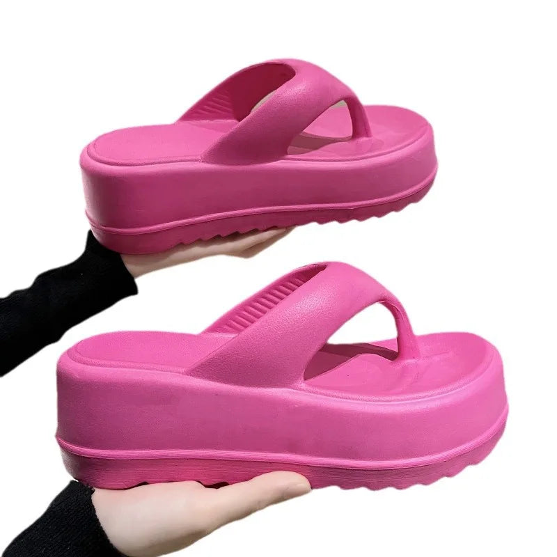 Women Heel Sandals Women Heel Flip-flops Summer Thick Sole EVA Beach Slides For Women Fashion Soft Platform Cloud Slippers