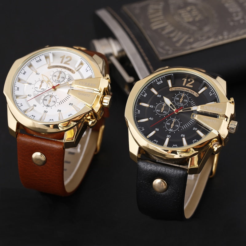 Men Watches Top Brand Luxury Gold Male Watch Fashion Leather Strap Outdoor Casual Sport Wristwatch With Big Dial