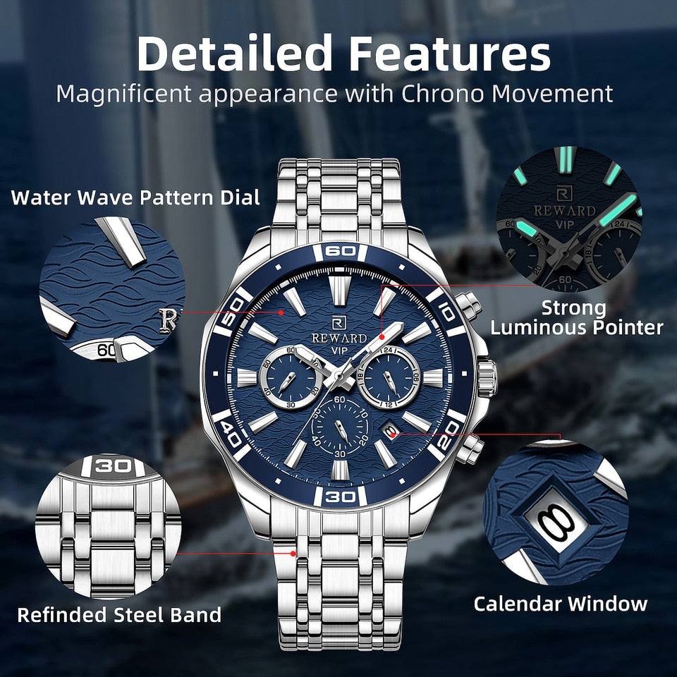 New Design Business Watches for Men Stainless Quartz Wristwatches Waterproof Chronograph Luminous Sport Wrist Watch