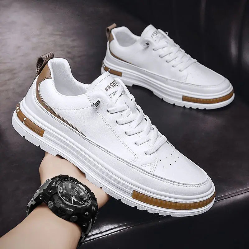 Men Casual Shoes Outdoor New Men Little White Sneakers Simple Breathable Non-slip Walking Shoe Leather Lace-up Platform Shoes