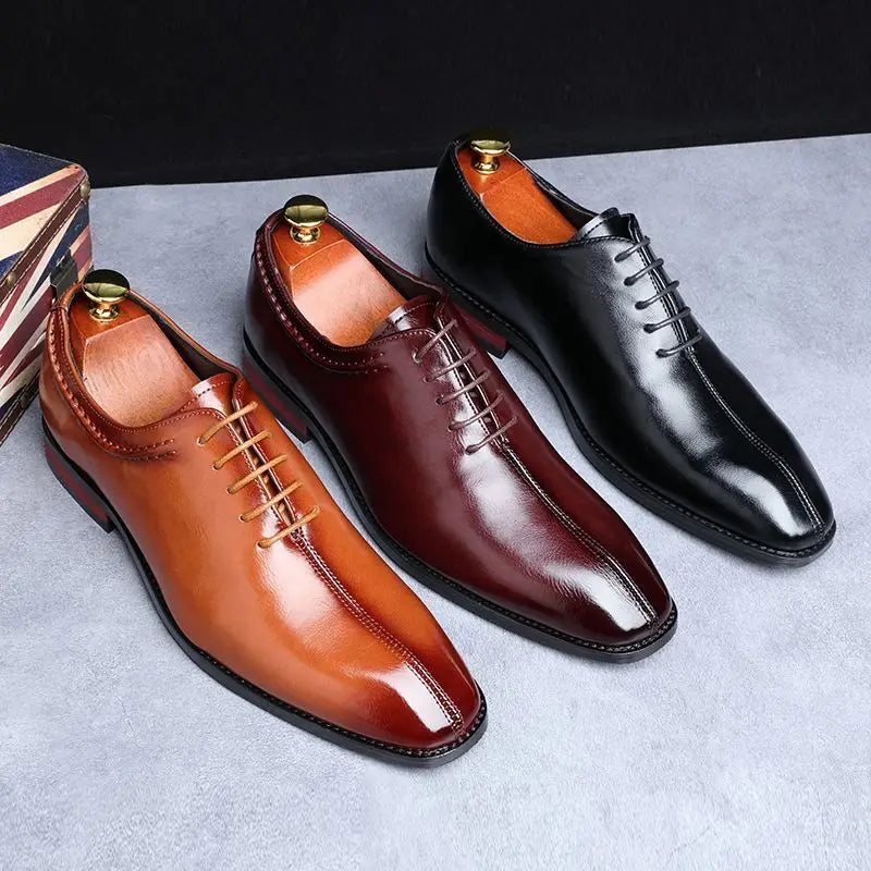 Men Classic Retro Oxfords Shoe Mens Lace-up Business Dress Office Leather Shoes Men Fashion Wedding Party Flats