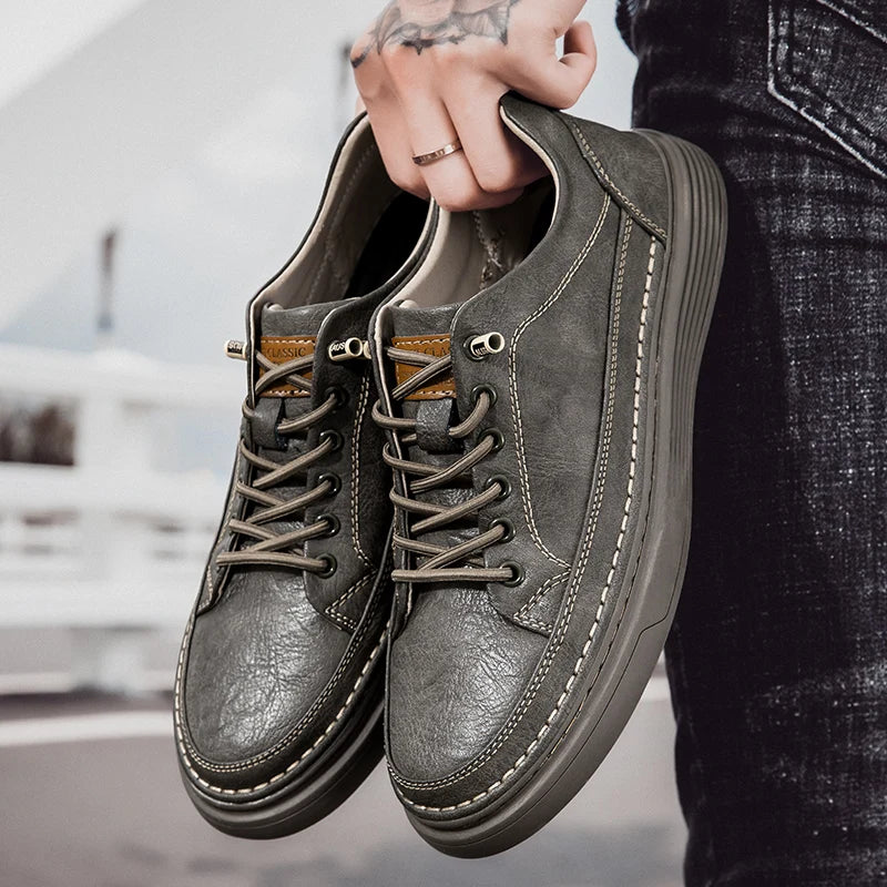 Italian Casual Shoes Men's Lace Up Oxford Shoes Genuine Leather Thick Bottom Outdoor Walking Shoes Black Office Men Dress Shoes