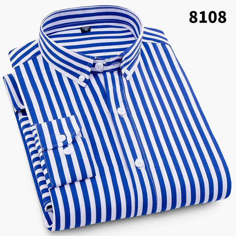 New Fashion Casual Men Long Sleeved Printed Dress Shirt Slim Fit Male Social Business Dress Shirt Brand Men Clothing Soft Comfortable 8108, M - 38