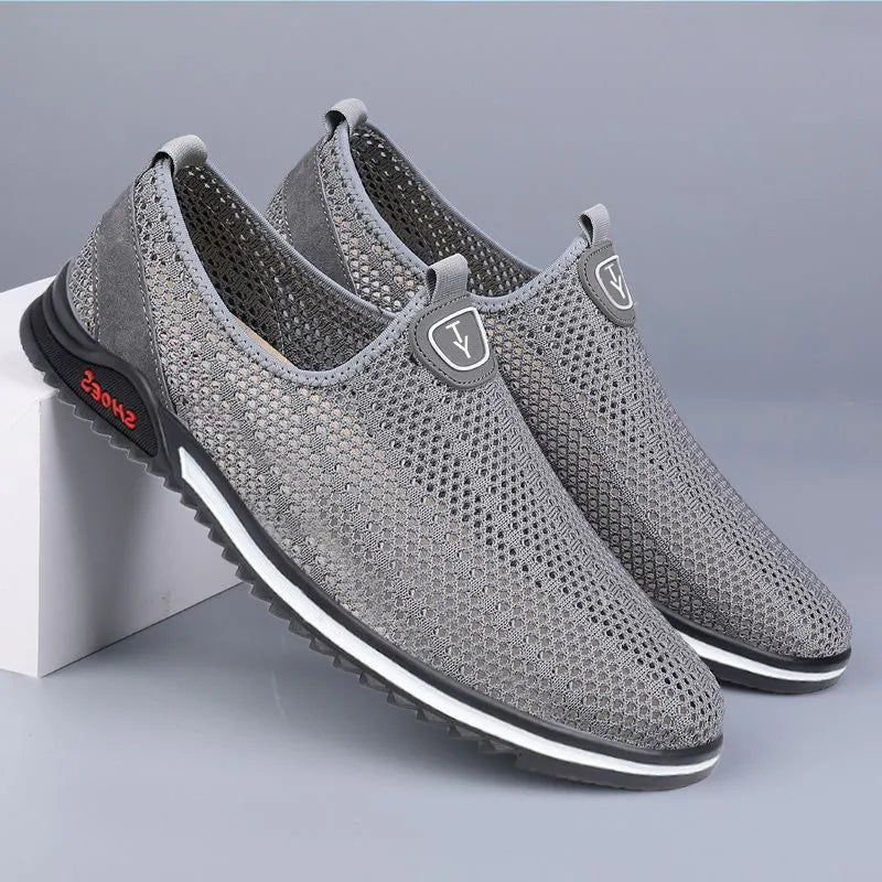 Men Casual Work Shoes New Summer Thin Mens Breathable Hole Shoes Loafers Men Mesh Non-slip Hollow Out Solid Color Footwear