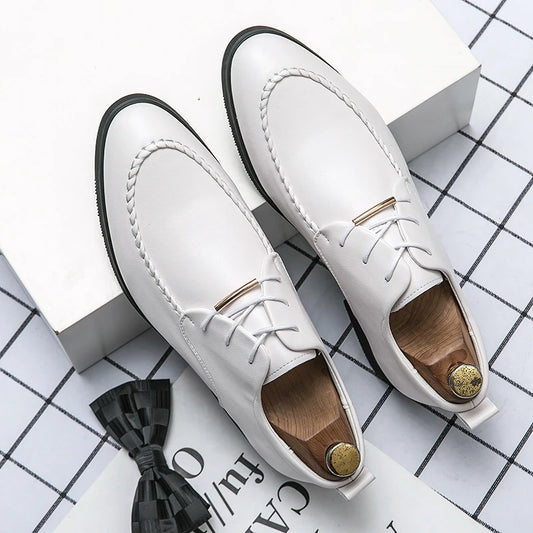 Men White British Style Oxford Lace-up Dress Shoes Male Gentleman Split Leather Wedding Shoes Male Fashion Footwear Flats Mens