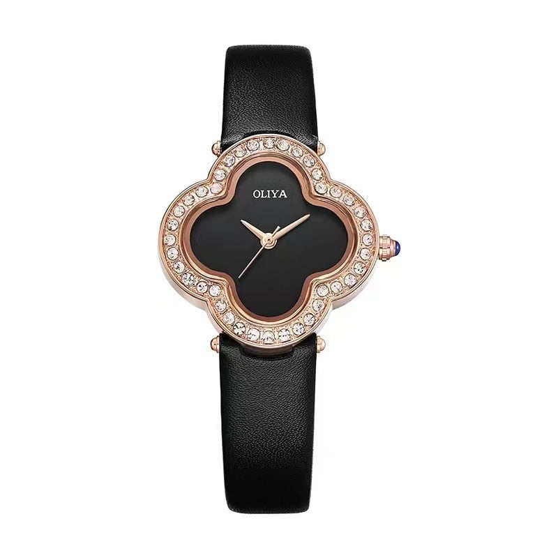 Lucky Girl Watch Leather Strap Diamond Craft Ladies Gift Hope Faith Pearl shell Ladies Quartz Watch Montres pour femmes