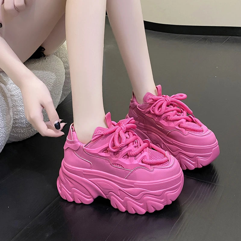 Women Platform Casual Breathable Mesh Shoes Summer Chunky Sneakers 8.5CM Wedges Hidden Heels Hollow Leisure Shoes Woman