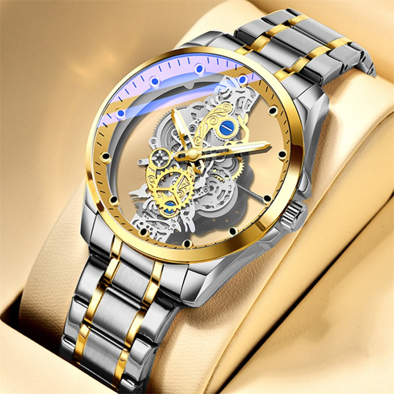 New Men Watch Skeleton Automatic quartz Watch Gold Skeleton Vintage Man Watch Mens Watches Top Brand Luxury часы мужские