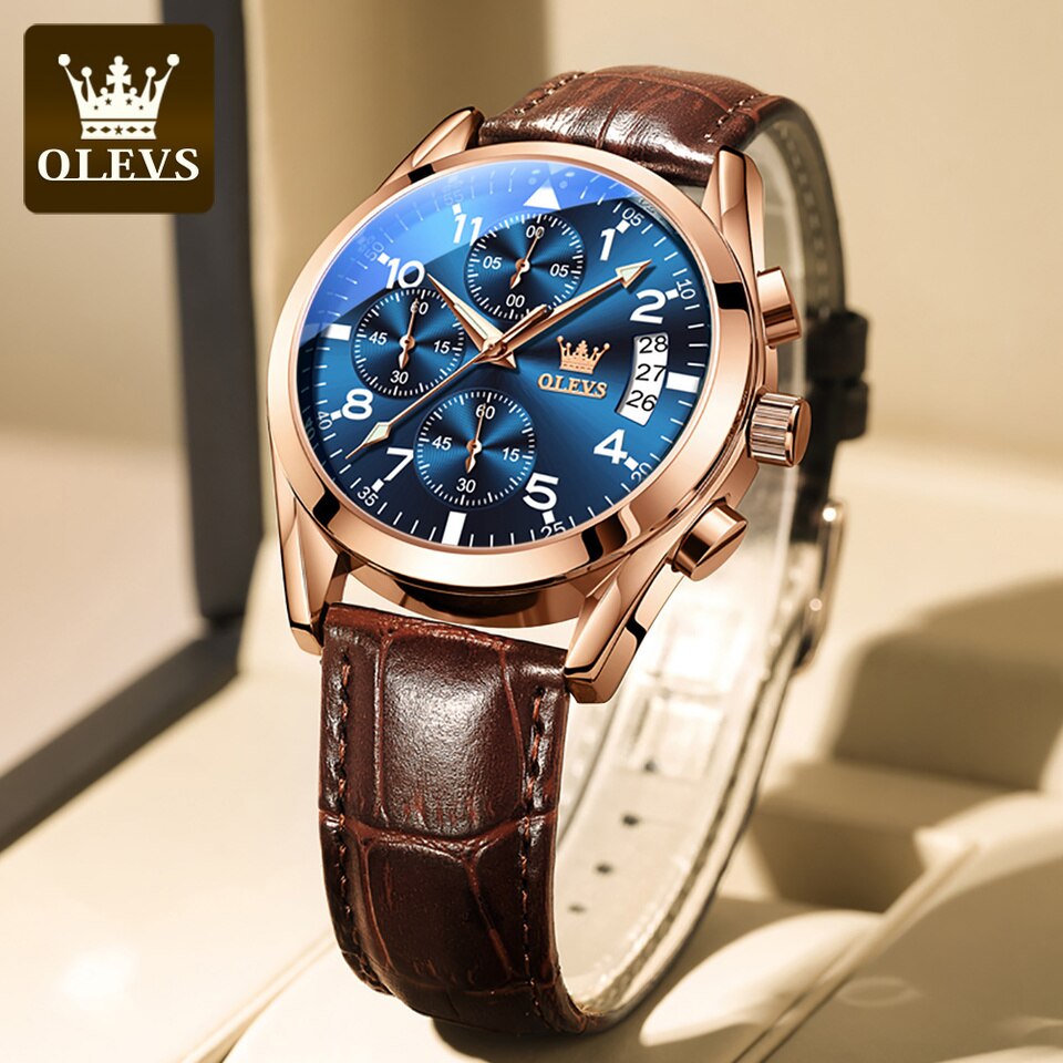 OLEVS 2878 Quartz Men Watch Classic Waterproof Luminous Wristwatch Leather Strap Date Display Luxury Top Brand Watch for Men