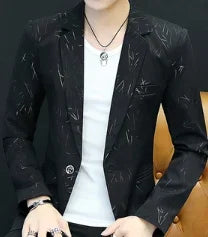 Men Casual Collar Blazers Youth Handsome Trend Slim Print Blazers BLACK, 5XL