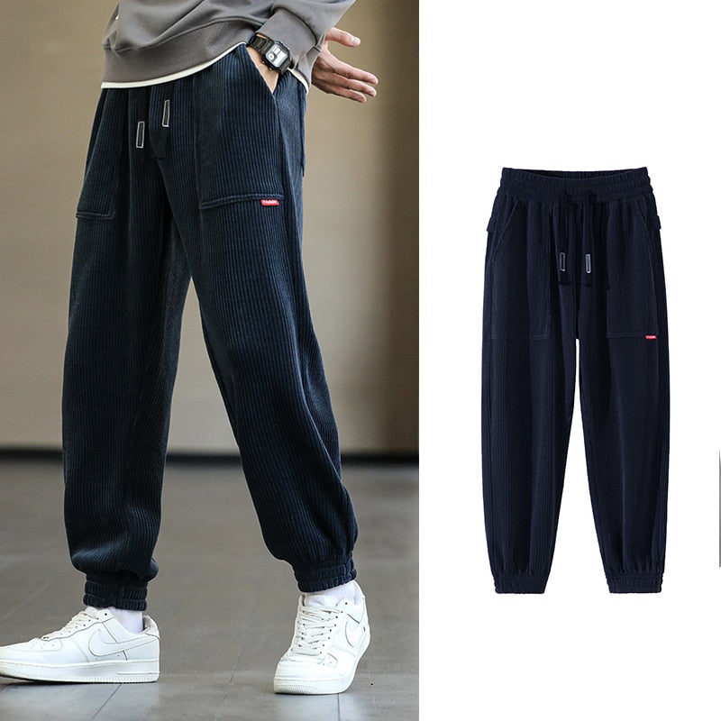 New Autumn Winter Corduroy Sweatpants Men Baggy Joggers Fashion Streetwear Loose Casual Harem Pants Plus Size 8XL Blue, 5XL