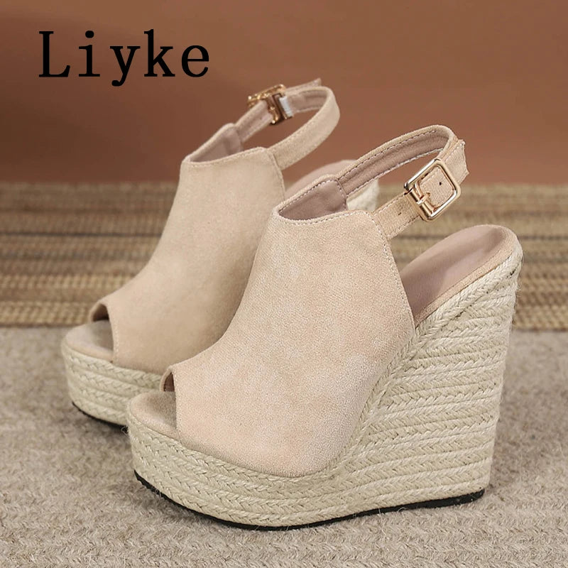 Summer Peep Toe Wedges Sandals For Women Fashion Buckle Strap Platform High Heels Casual Gladiator Shoes Female Sandalias