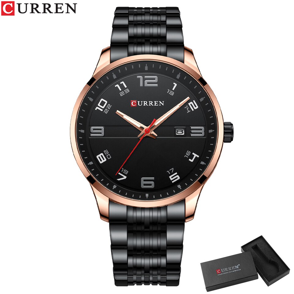 New Business Men Luxury Watches Stainless Steel Quartz Wrsit watches Male Auto Date Clock with Luminous Hands black box