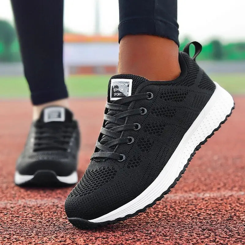 Women Casual Shoes Fashion Walking Mesh Flat Shoes For Women Sneakers Gym Women Vulcanized Shoes White Black Tennis Female