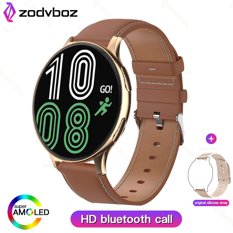 New Smart Watch Round Smartwatch Bluetooth Calls Watches Men Women Fitness Bracelet Custom Watch Face +Gift Box leather rose gold, China