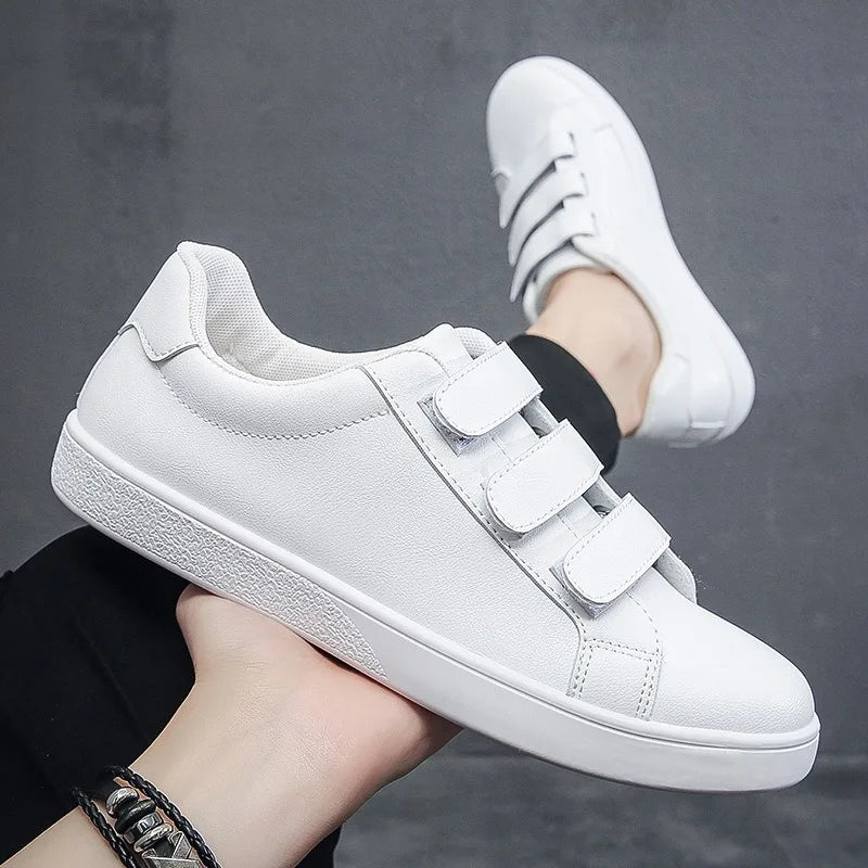 White Shoes Men Pu Leather Casual Shoes for Men Hook & Loop Loafers Fashion Skateboard Shoe Flat Male Sneakers Tennis Para Hombre