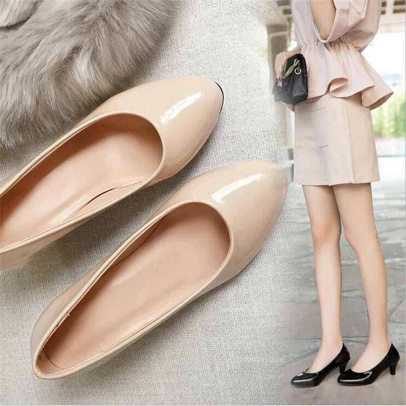 Shoes Ladies Pumps Medium Heel Nude High Heels Weeding Shoes Women Office Work White Pumps Party Shoes