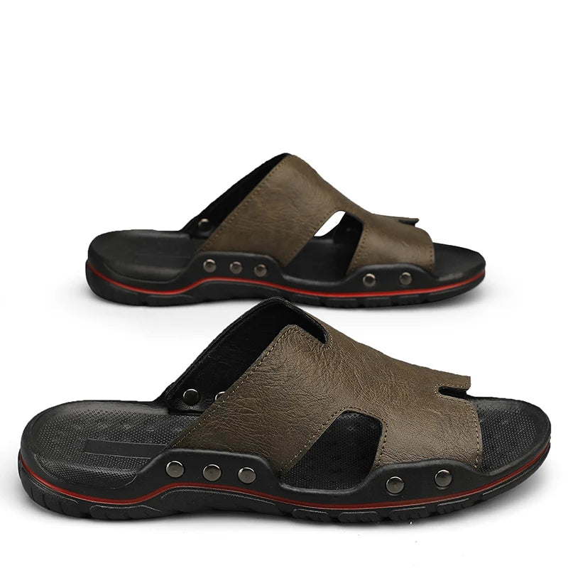 Men's Slippers Leather Summer Outside Sandals Beach Slippers Anti-slip Casual Slide Mens Shoes