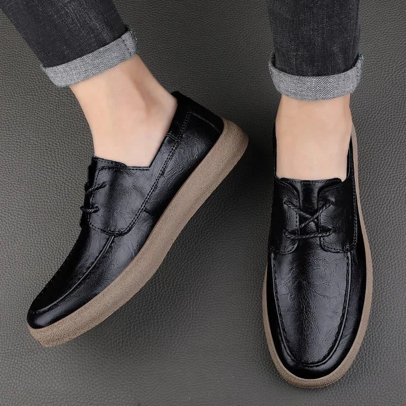 New Lace Up Leather Shoes Men Loafers Soft Comfortable Mens Business Shoes Flat Casual Footwear Men Warm Brand Oxford Shoes