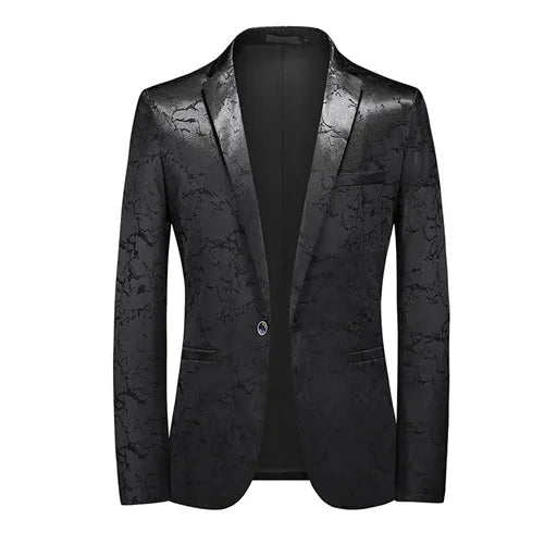 New Classic Black Jacquard Men Business Casual Wedding Party Tuxedo Dress Blazers Slim Fit Black 9950, Asian Size 4XL