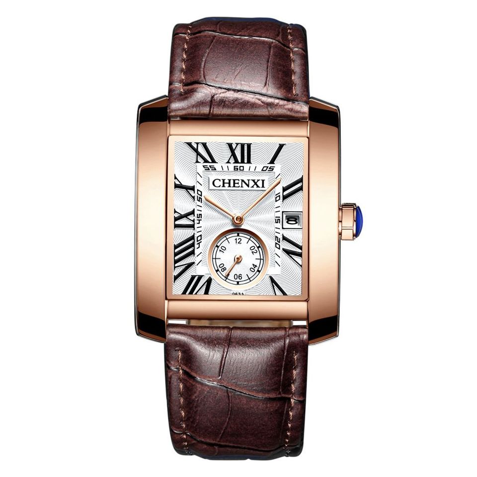 Top Luxury Brand Square Mens Wrist Watches Unique Design Rose Gold Calendar Stop Watch Genuine Leather Quartz Business Male Clock