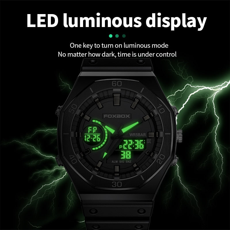 New Dual display Watches For Men Casual Sports Chronograph Quartz  Big Dial Wrist Watch Silicone Waterproof Digital Clock