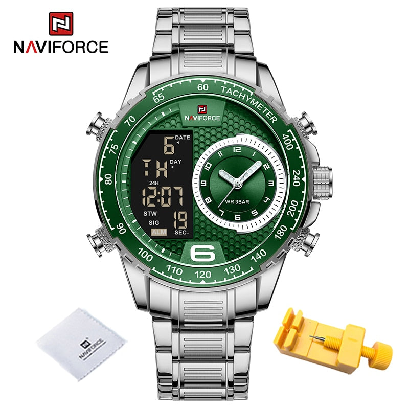 NAVIFORCE Luxury Brand New Watch for Men Stainless Steel Dual Display Quartz Wrist Watches Waterproof Military Sports Male Clock