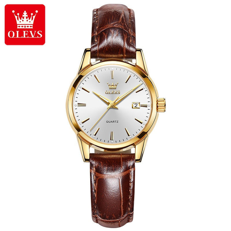 Super Thin Waterproof Women Wristwatch Fashion Genuine Leather Strap Quartz Watch for Women Luminous Calendar