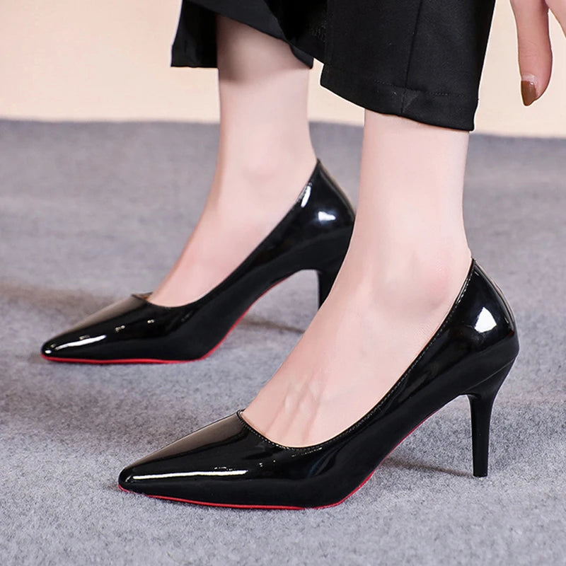 Classic Black Stiletto Heels Pumps Women Spring Patent Leather Office Shoes Woman Plus Size Toe High Heels Shoes