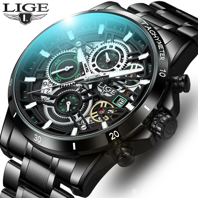 Men Watches Top Brand Stainless Steel Hollow Sports Waterproof Quartz Watch Men Military Wristwatch Relogio Masculino