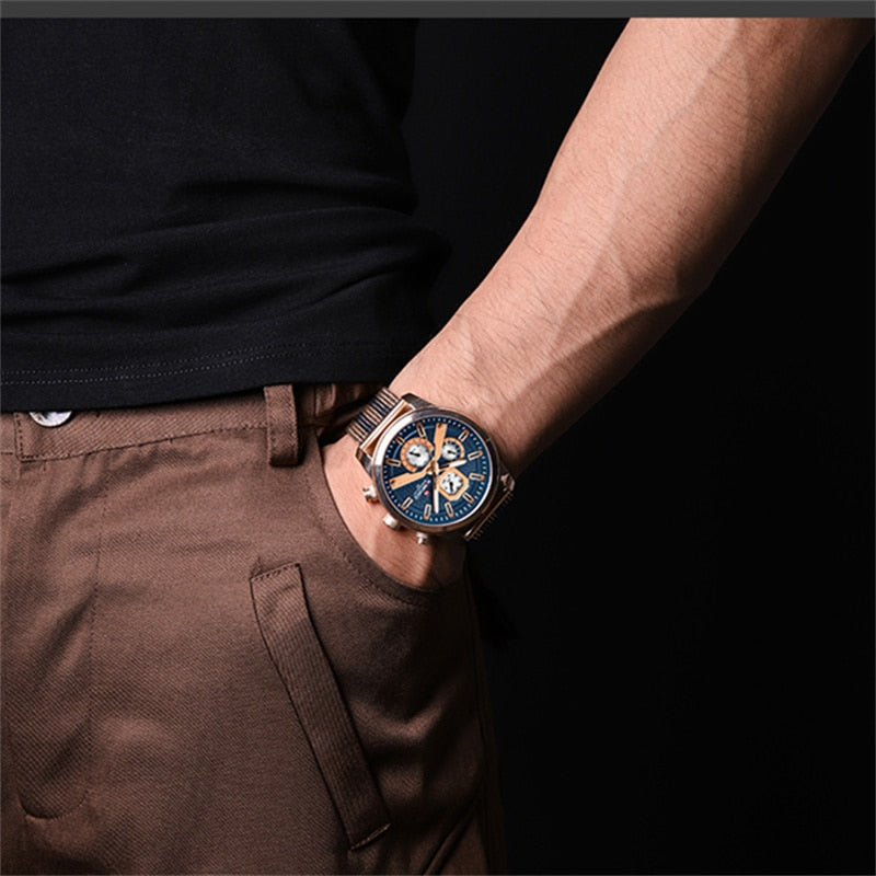 Men Calendar Watches Casual Sport Watch for Men Quartz WristWatch Stainless Steel Strap Watch Relogio Masculino