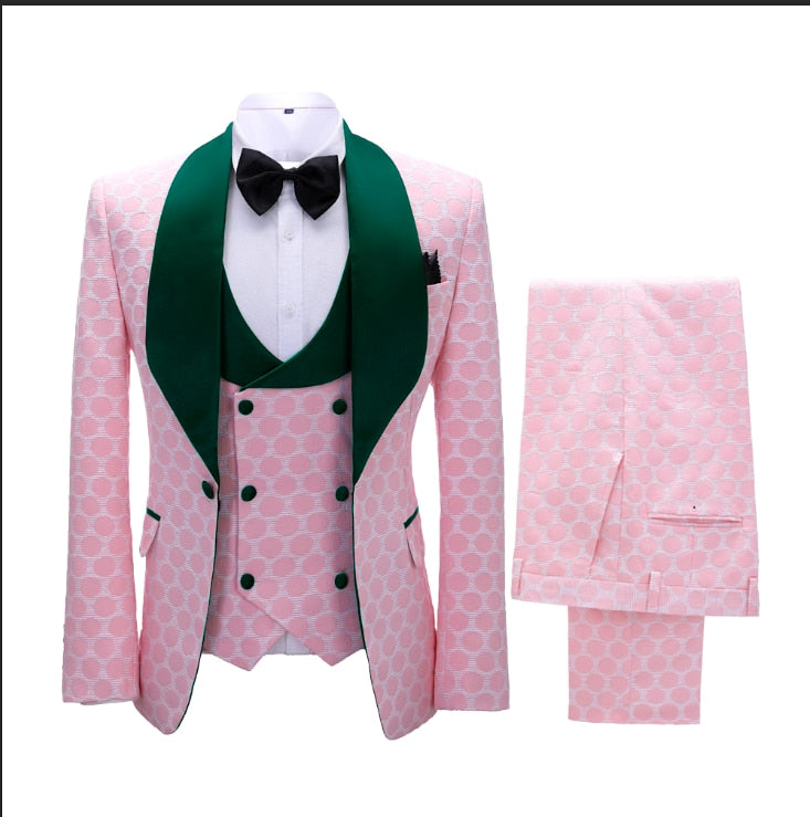 New Polka Dot Dress Suit for Men Custom Made Shawl Lapel Blazer Vest with Pants Fashion Wedding Tuxedos Groomsmen Wear image color 15, XS